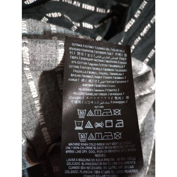 Guess Shirt Men's Large Black White Button Front Guess New York Short Sleeve - Picture 6 of 7